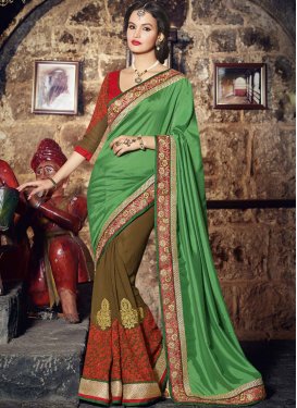 Integral Brown Color Booti Work Party Wear Saree