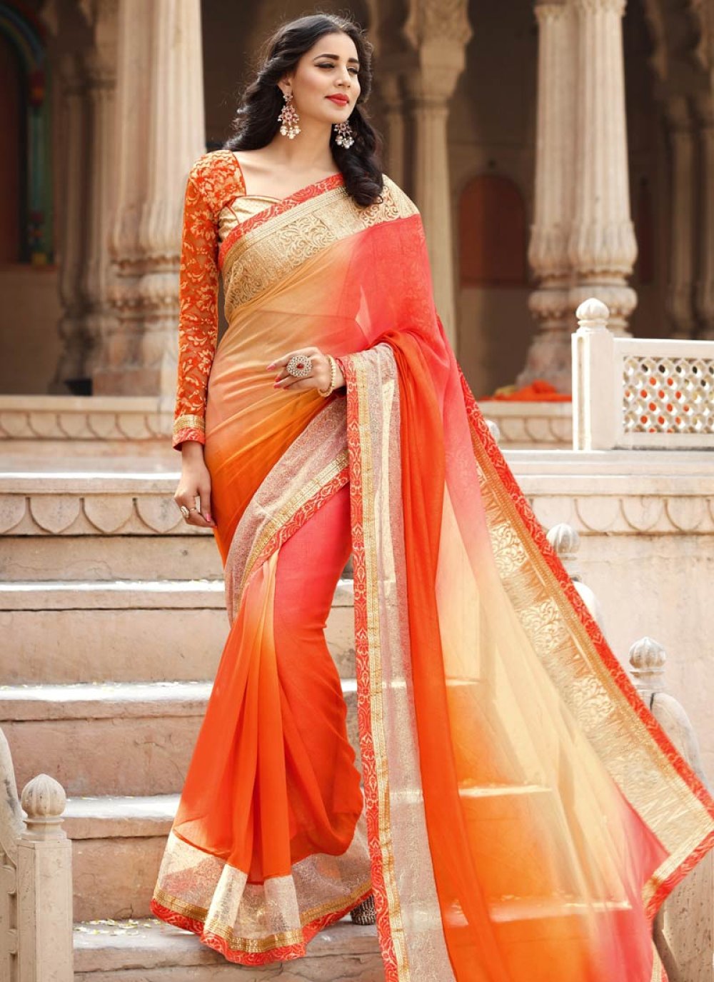 Orange Color Indian Kanchipuram Soft Silk Weaving Work Saree With  Unstitched Running Blouse for Women Wear Wedding Wear Party Wear Saree -  Etsy