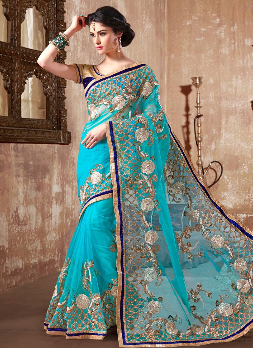 Traditional Mint Blue Weaved Zari Silk Saree SARV157747