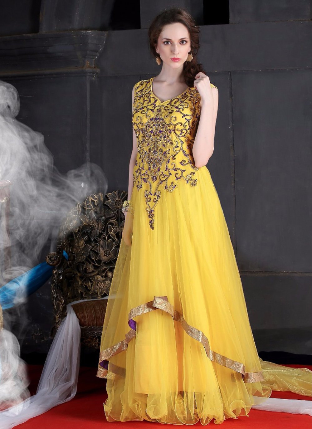 Discover more than 78 yellow net gown design
