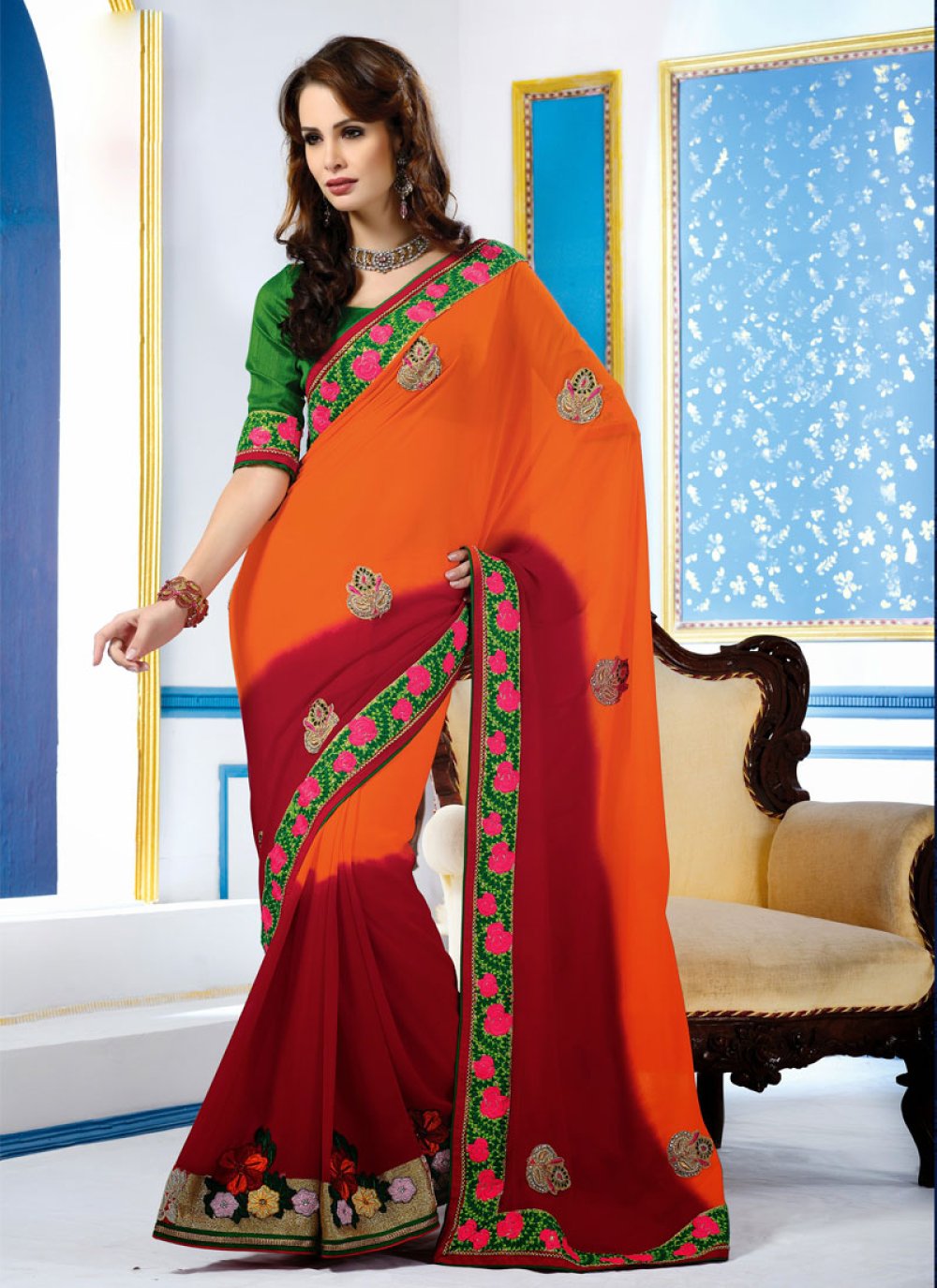 Gracefull Orange Satin Saree - sr16959