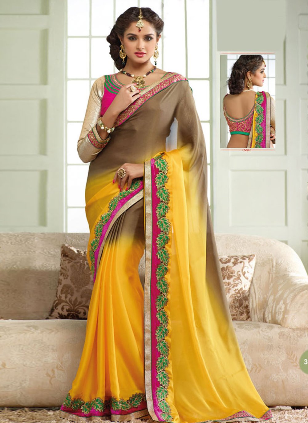 Party wear saree in best sale yellow colour