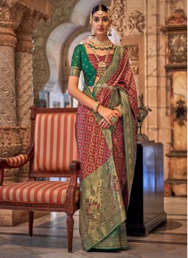 Jacquard Green and Maroon Woven Work Designer Contemporary Style Saree