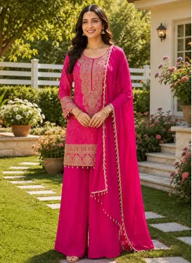 Jacquard Silk Embroidered Work Palazzo Suit in Rose Pink