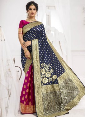 Jacquard Silk Half N Half Trendy Saree For Casual