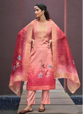 Jacquard Silk Peach and Rose Pink Pant Style Pakistani Salwar Kameez