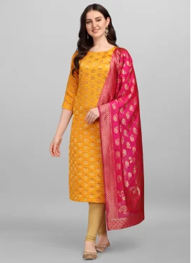 Jacquard Silk Readymade Salwar Suit in Multi Colour with Woven Work for Women