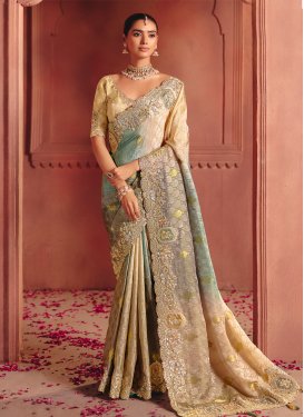 Jacquard Silk Trendy Saree in Multi Colour with Embroidered Work for Women