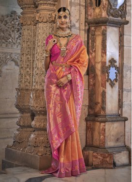 Jacquard Silk Woven Work Orange and Rose Pink Designer Contemporary Style Saree