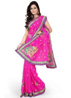 Jazzy Rose Pink Color Faux Chiffon Casual Saree