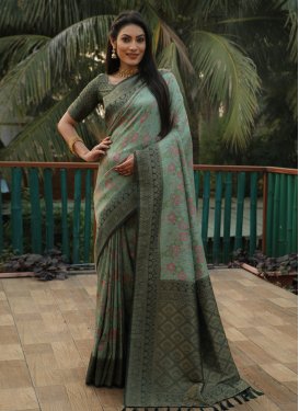 Kanjivaram Silk Bottle Green and Turquoise Woven Work Designer Contemporary Saree