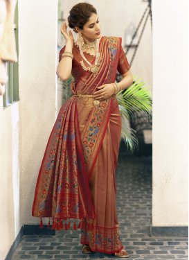 Kanjivaram Silk Brown and Red Woven Work Designer Traditional Saree