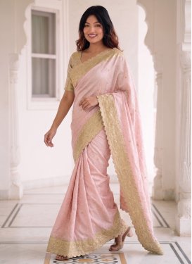 Kanjivaram Silk Classic Saree in Pink with Embroidered Work for Ceremonial