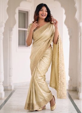 Kanjivaram Silk Classic Saree with Embroidered Work for Festival in Cream