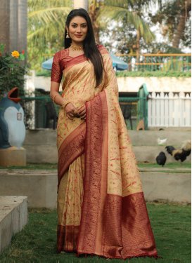 Kanjivaram Silk Cream and Red Trendy Classic Saree