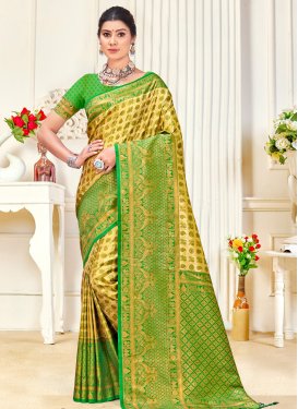 Kanjivaram Silk Gold and Green Woven Work Traditional Designer Saree