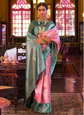 Kanjivaram Silk Green and Hot Pink Woven Work Designer Contemporary Style Saree