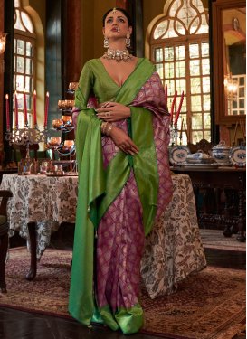 Kanjivaram Silk Green and Purple Designer Contemporary Saree