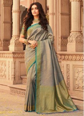 Kanjivaram Silk Grey and Olive Woven Work Designer Traditional Saree