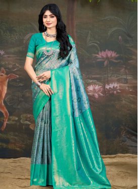 Kanjivaram Silk Light Blue and Sea Green Trendy Classic Saree