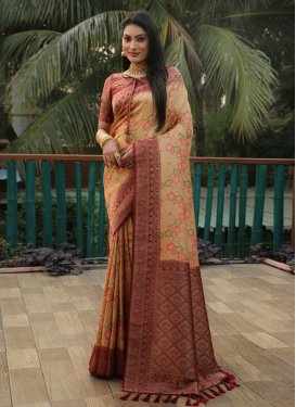 Kanjivaram Silk Maroon and Peach Trendy Classic Saree For Ceremonial
