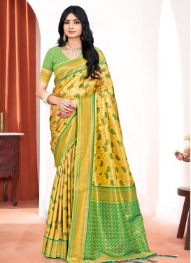Kanjivaram Silk Mint Green and Mustard Designer Traditional Saree
