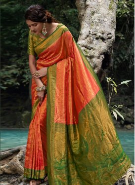 Kanjivaram Silk Olive and Orange Designer Contemporary Style Saree
