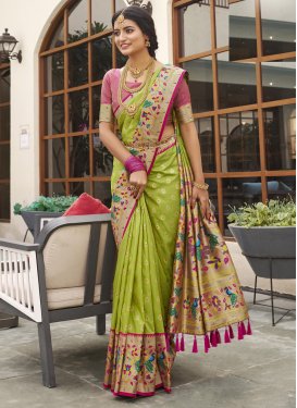 Kanjivaram Silk Olive and Rose Pink Designer Traditional Saree