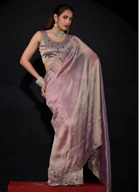 Kanjivaram Silk Traditional Saree in Lavender with Swarovski Work for Ceremonial