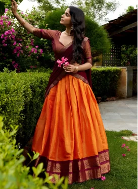 Kanjivaram Silk Trendy Lehenga Choli with Woven Work for Ceremonial in Orange
