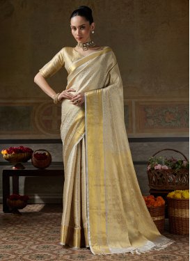 Kanjivaram Silk Trendy Saree with Woven Work for Women in Off White