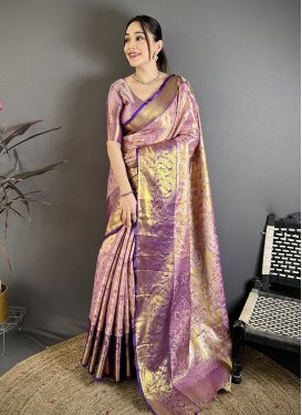 Kanjivaram Silk Trendy Saree with Woven Work in Mauve and Violet for Ceremonial