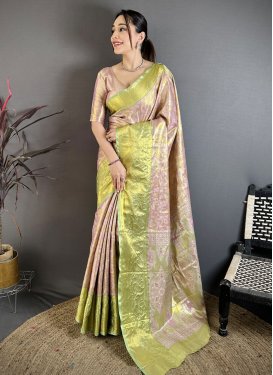 Kanjivaram Silk Woven Work Classic Saree in Mint Green and Pink