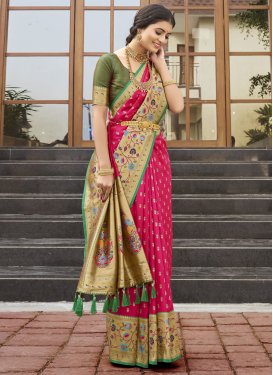 Kanjivaram Silk Woven Work Olive and Rose Pink Traditional Designer Saree