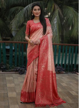 Kanjivaram Silk Woven Work Red and Salmon Designer Contemporary Saree