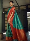 Art Silk Woven Work Orange and Sea Green Designer Contemporary Style Saree - 1