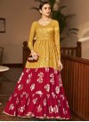 Mustard and Red Faux Georgette Floor Length Gown For Ceremonial - 1