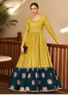 Teal and Yellow Floor Length Trendy Gown - 1