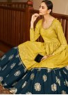 Teal and Yellow Floor Length Trendy Gown - 2