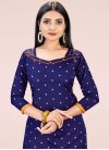 Art Silk Navy Blue and Orange Lace Work Trendy Churidar Salwar Suit - 1