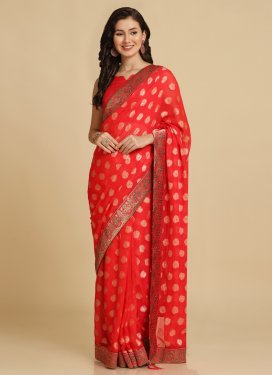 Lace Work Brasso Traditional Saree in Rose Pink for Women