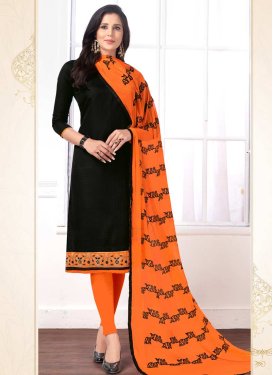 Lace Work Cotton Black and Orange Straight Salwar Suit