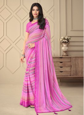 Lace Work Faux Chiffon Designer Contemporary Style Saree For Casual