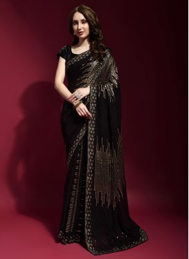 Lace Work Faux Georgette Trendy Classic Saree