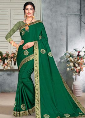Lace Work Vichitra Silk Trendy Classic Saree For Casual
