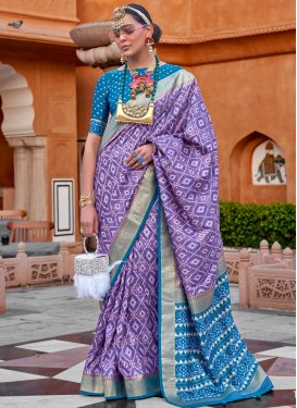 Lavender and Teal  Patola Silk Trendy Classic Saree