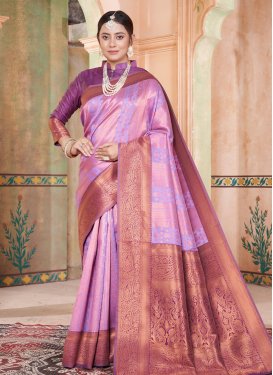 Lavender and Violet Woven Work Trendy Classic Saree