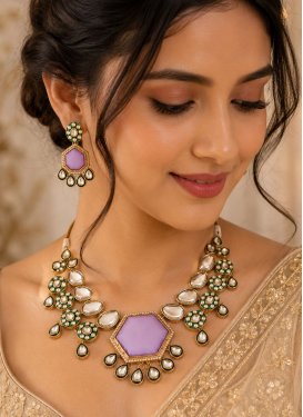 Lavender and White Gold Rodium Polish Necklace Set For Ceremonial