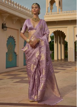 Lavender Satin Silk Trendy Saree with Woven Work for Festival