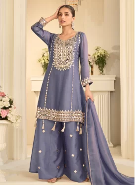 Lavender Shimmer Palazzo Suit with Embroidered Work for Festival